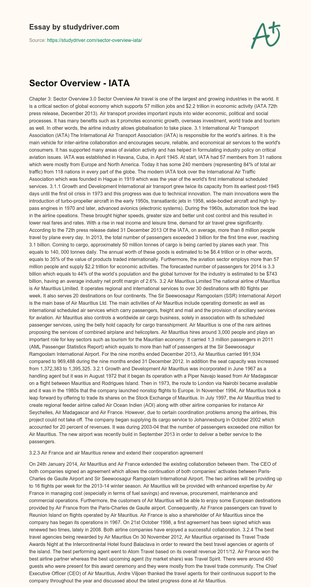 Sector Overview – IATA essay