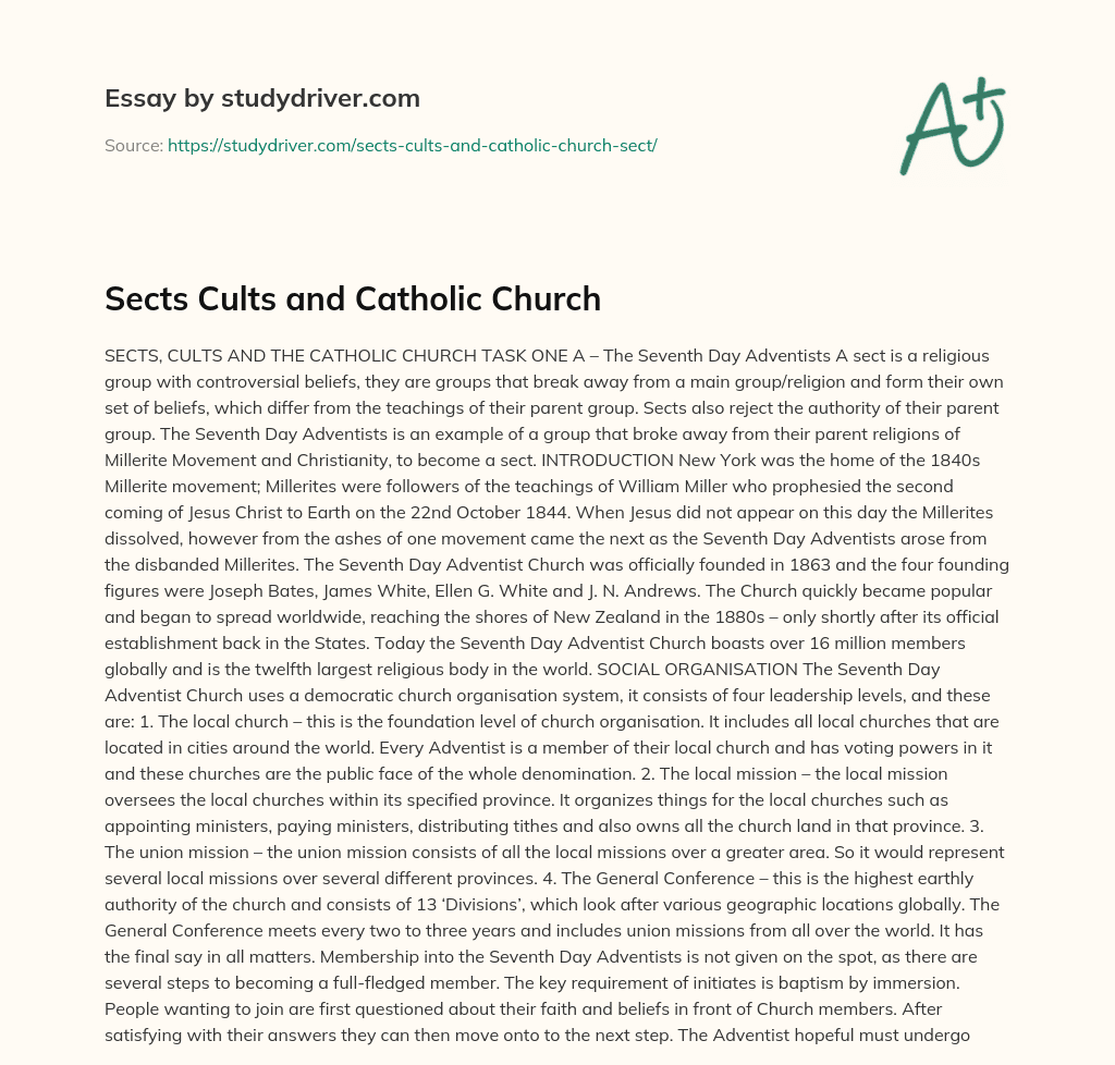 Sects Cults and Catholic Church essay