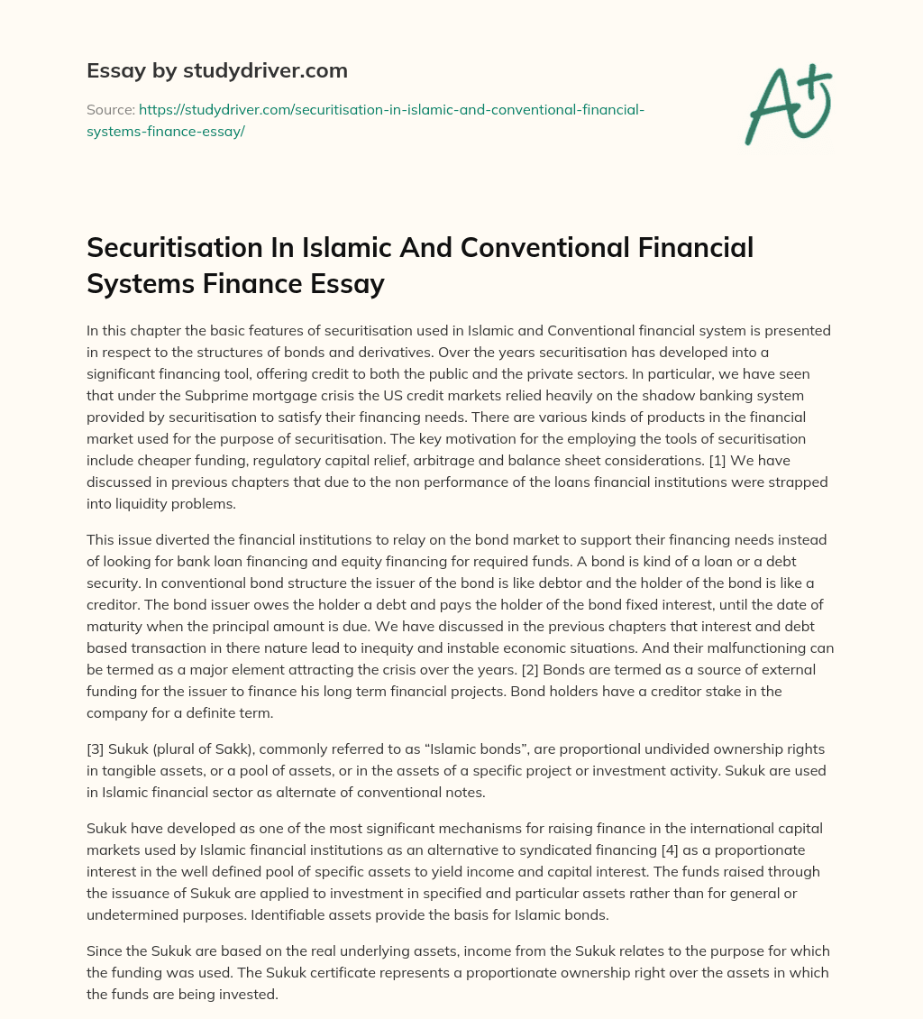 Securitisation in Islamic and Conventional Financial Systems Finance Essay essay