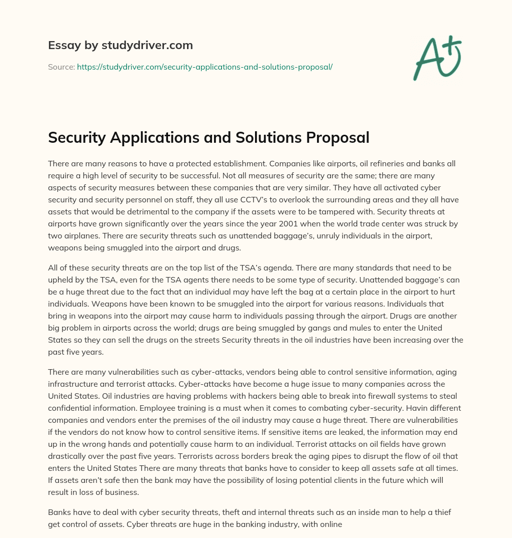 Security Applications and Solutions Proposal   essay