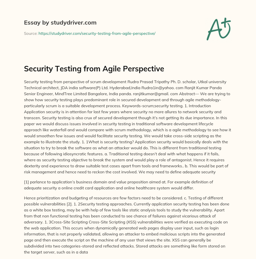 Security Testing from Agile Perspective essay