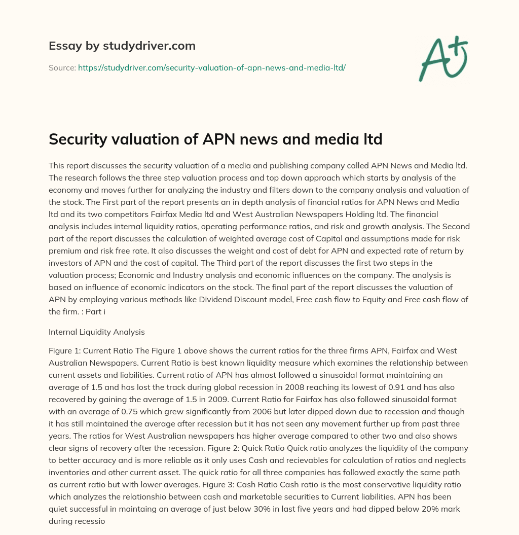 Security Valuation of APN News and Media Ltd essay