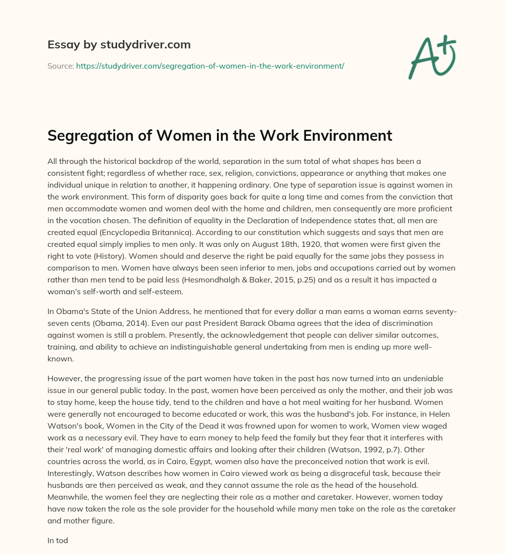 Segregation of Women in the Work Environment essay