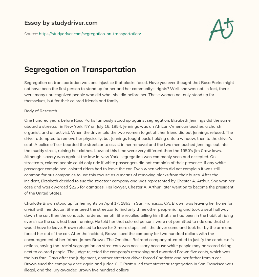 Segregation on Transportation essay