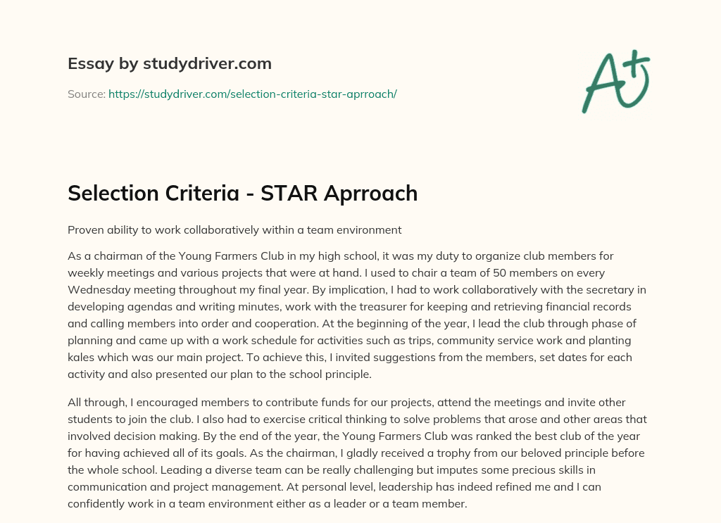 Selection Criteria – STAR Aprroach essay