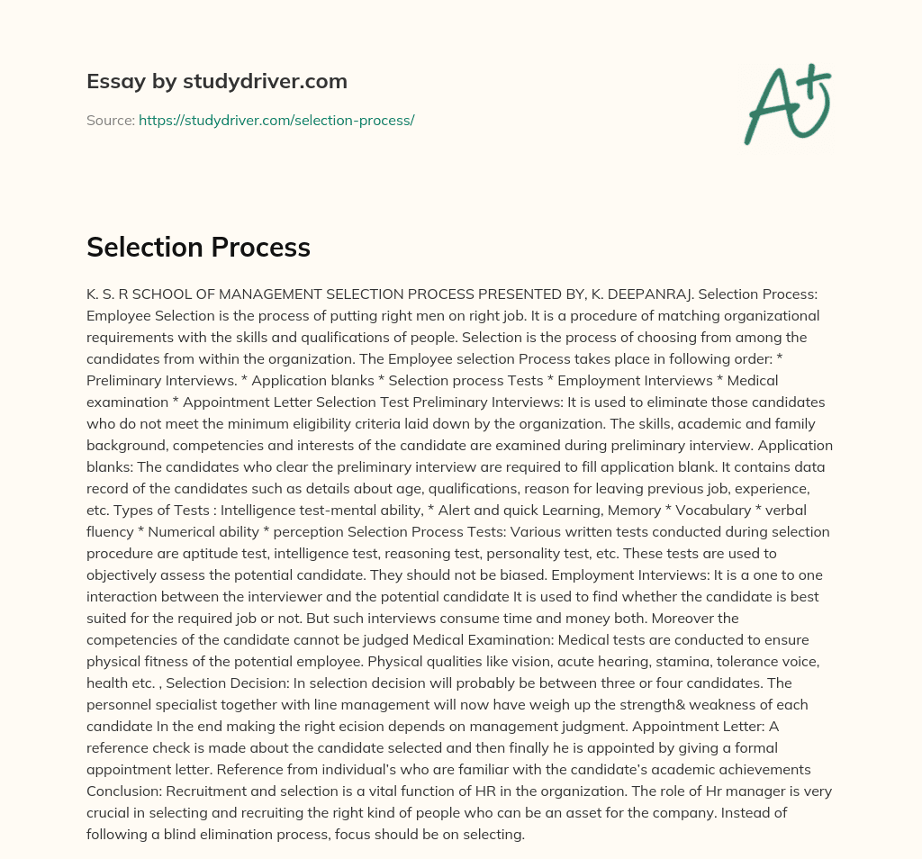 Selection Process essay