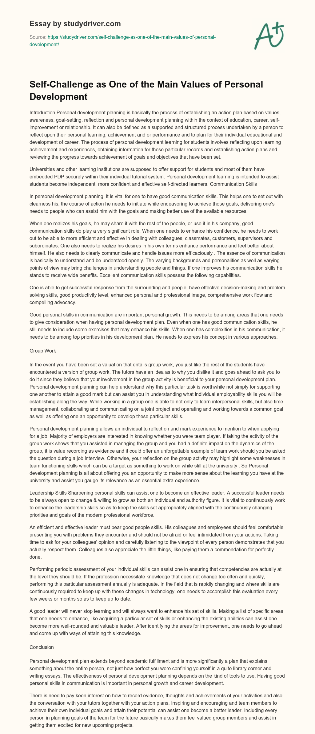 Self-Challenge as One of the Main Values of Personal Development essay