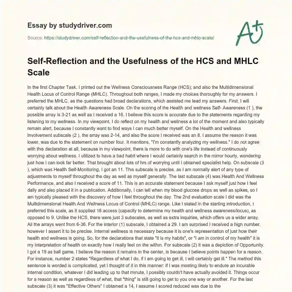 Self-Reflection and the Usefulness of the HCS and MHLC Scale essay