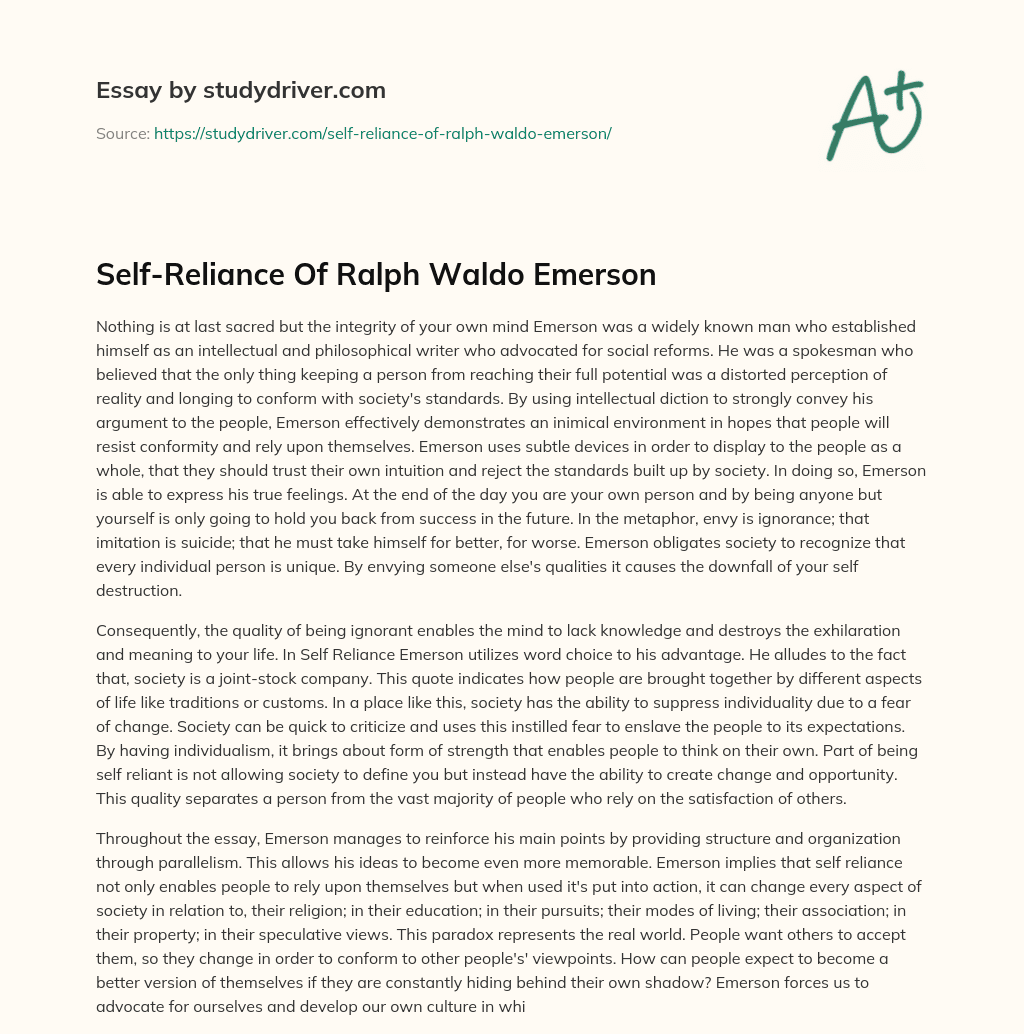 Self-Reliance of Ralph Waldo Emerson essay