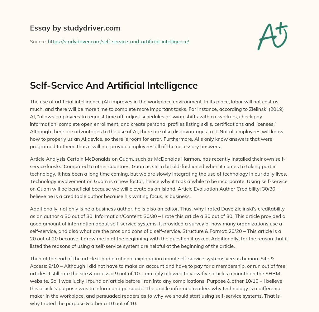 Self-Service and Artificial Intelligence essay