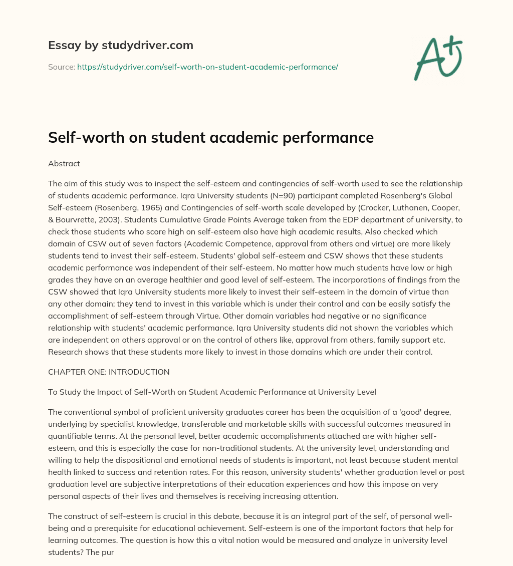 Self-worth on Student Academic Performance essay