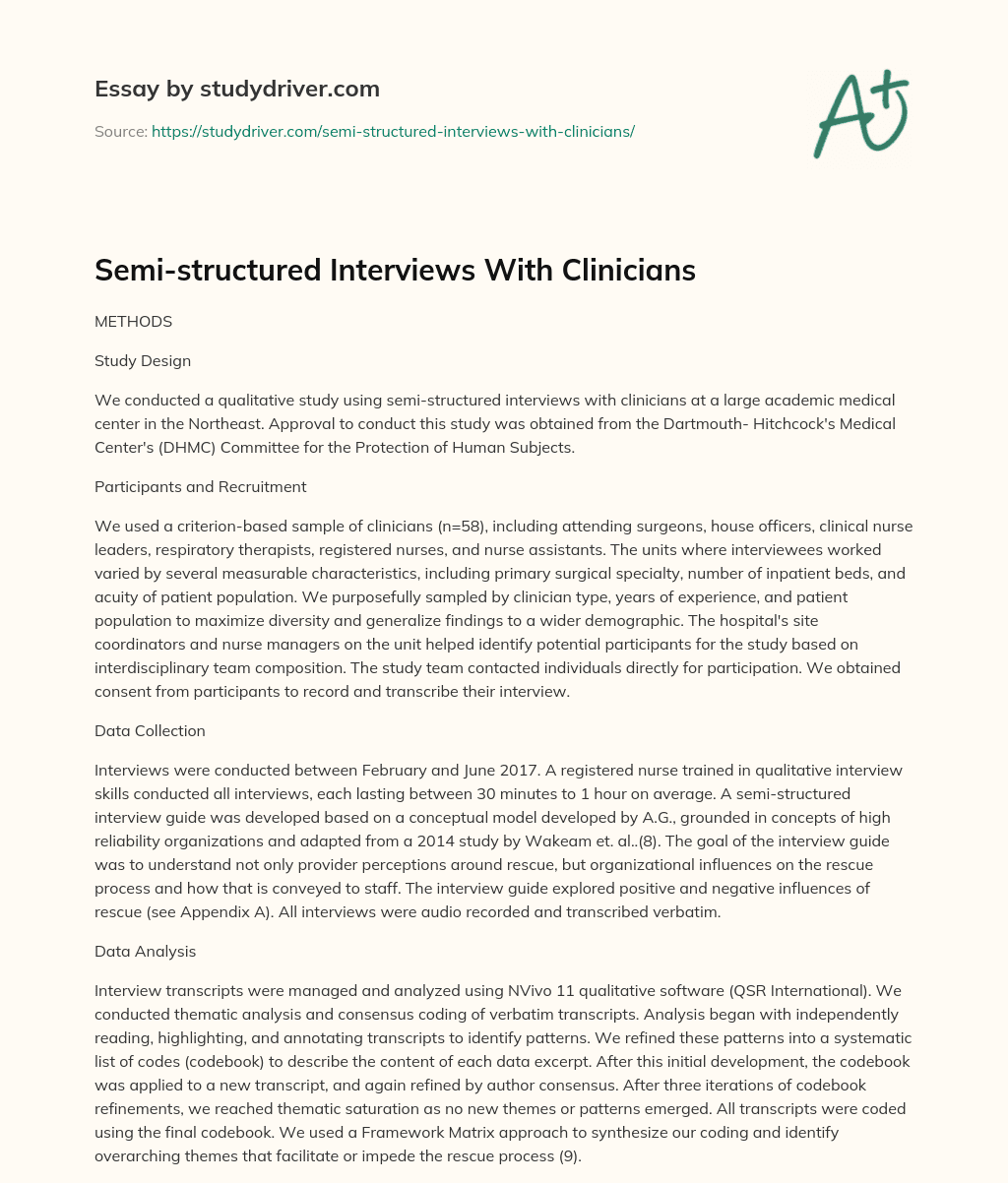 Semi-structured Interviews with Clinicians essay