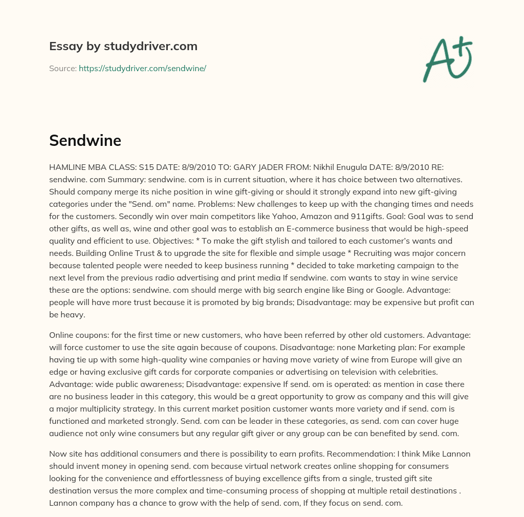 Sendwine essay