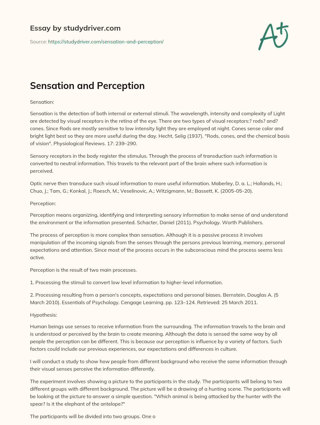 Sensation and Perception essay