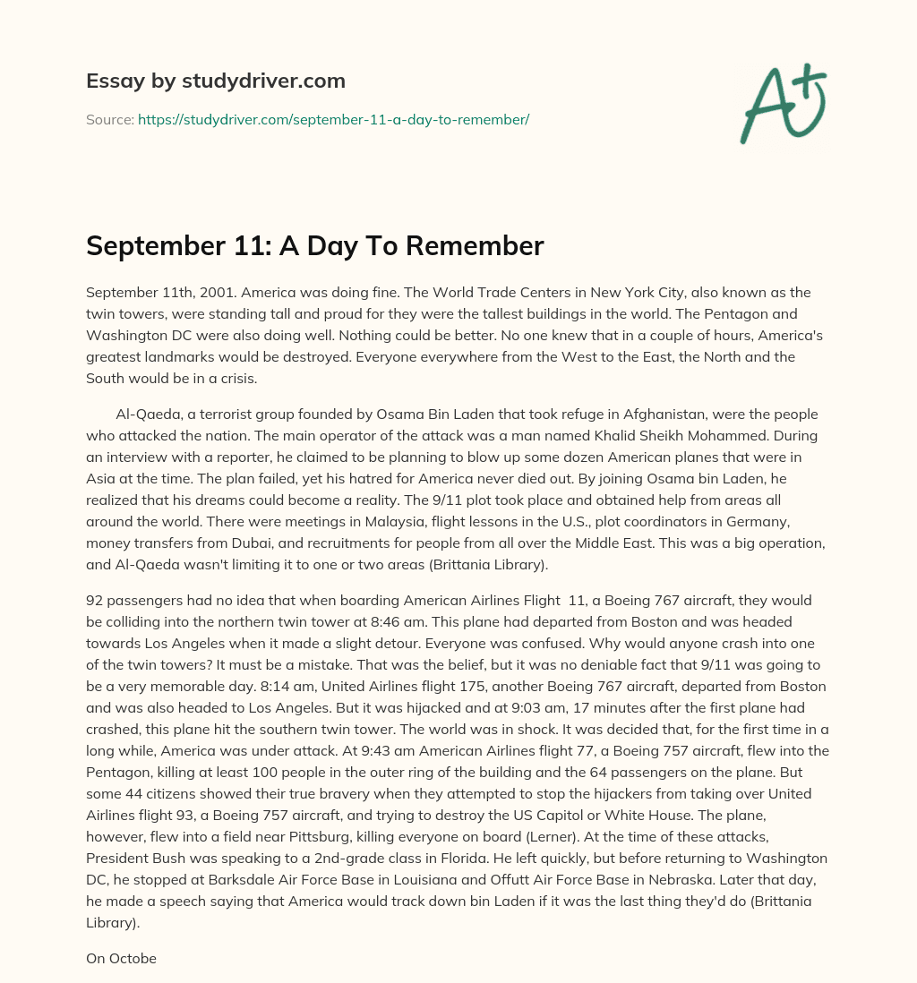 September 11: a Day to Remember essay