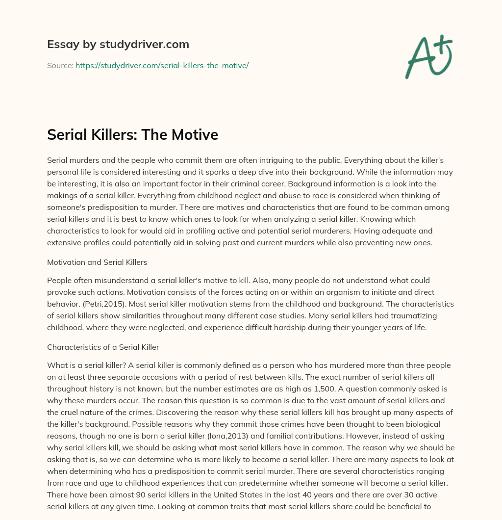 Serial Killers: the Motive essay