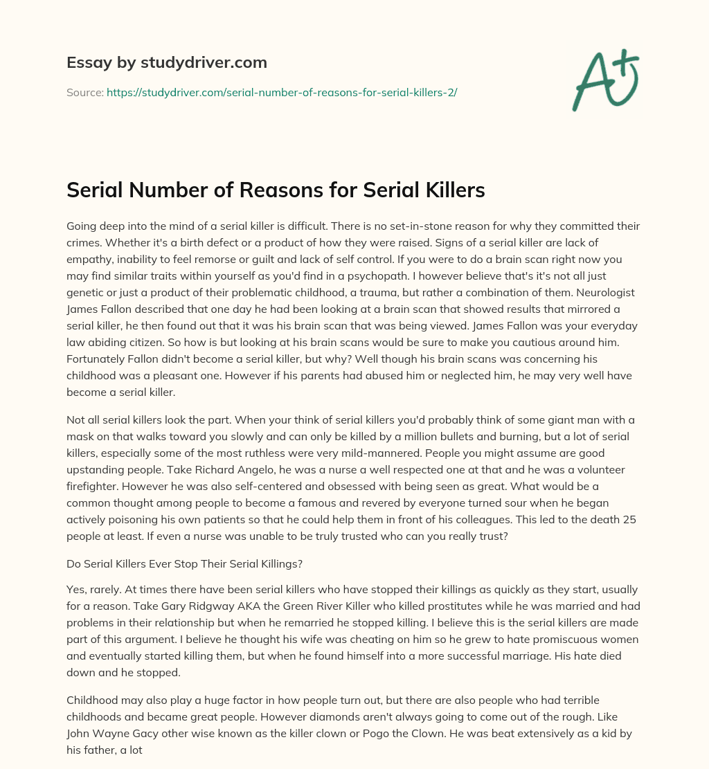 Serial Number of Reasons for Serial Killers essay