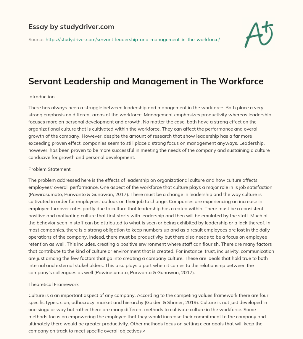 Servant Leadership and Management in the Workforce essay
