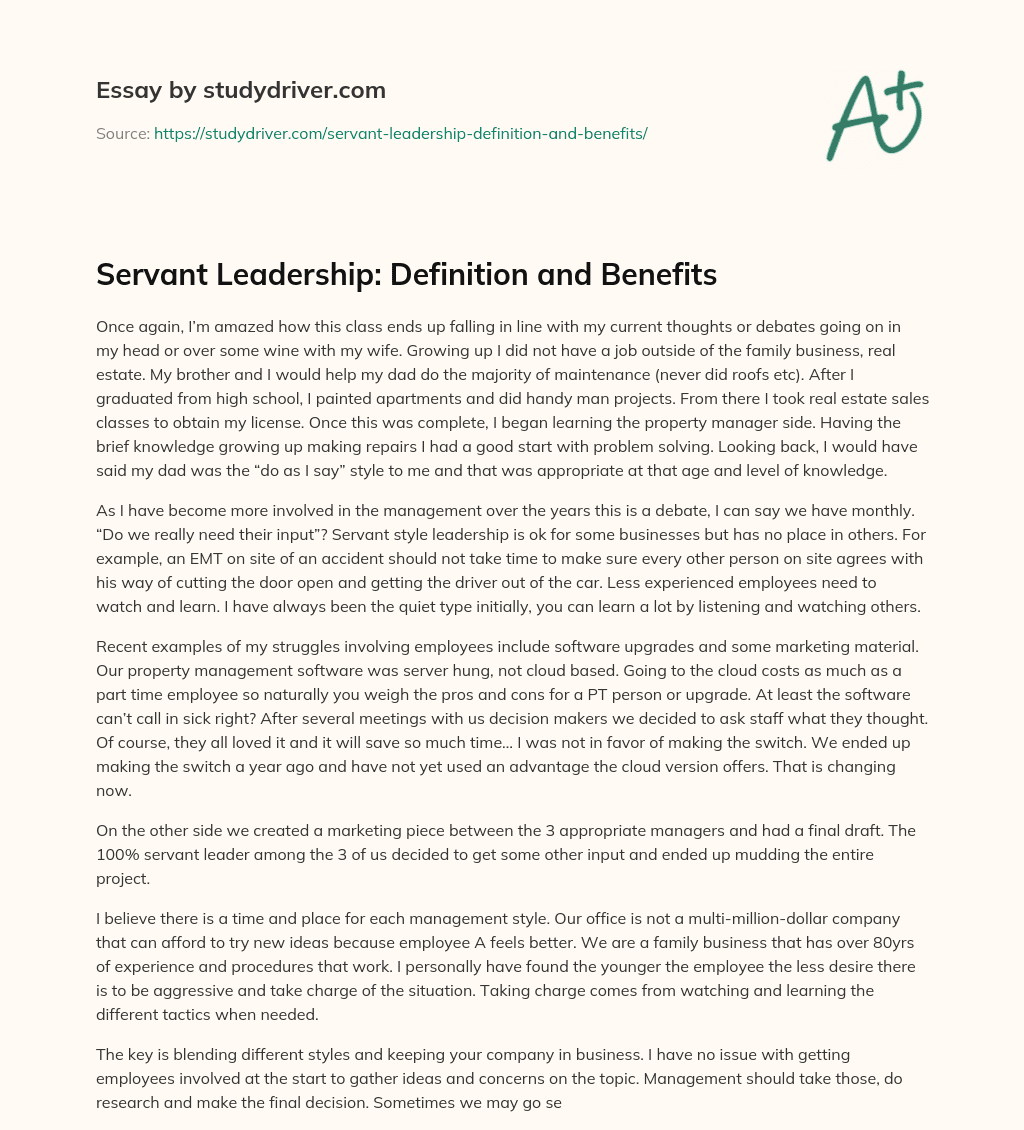 Servant Leadership: Definition and Benefits essay