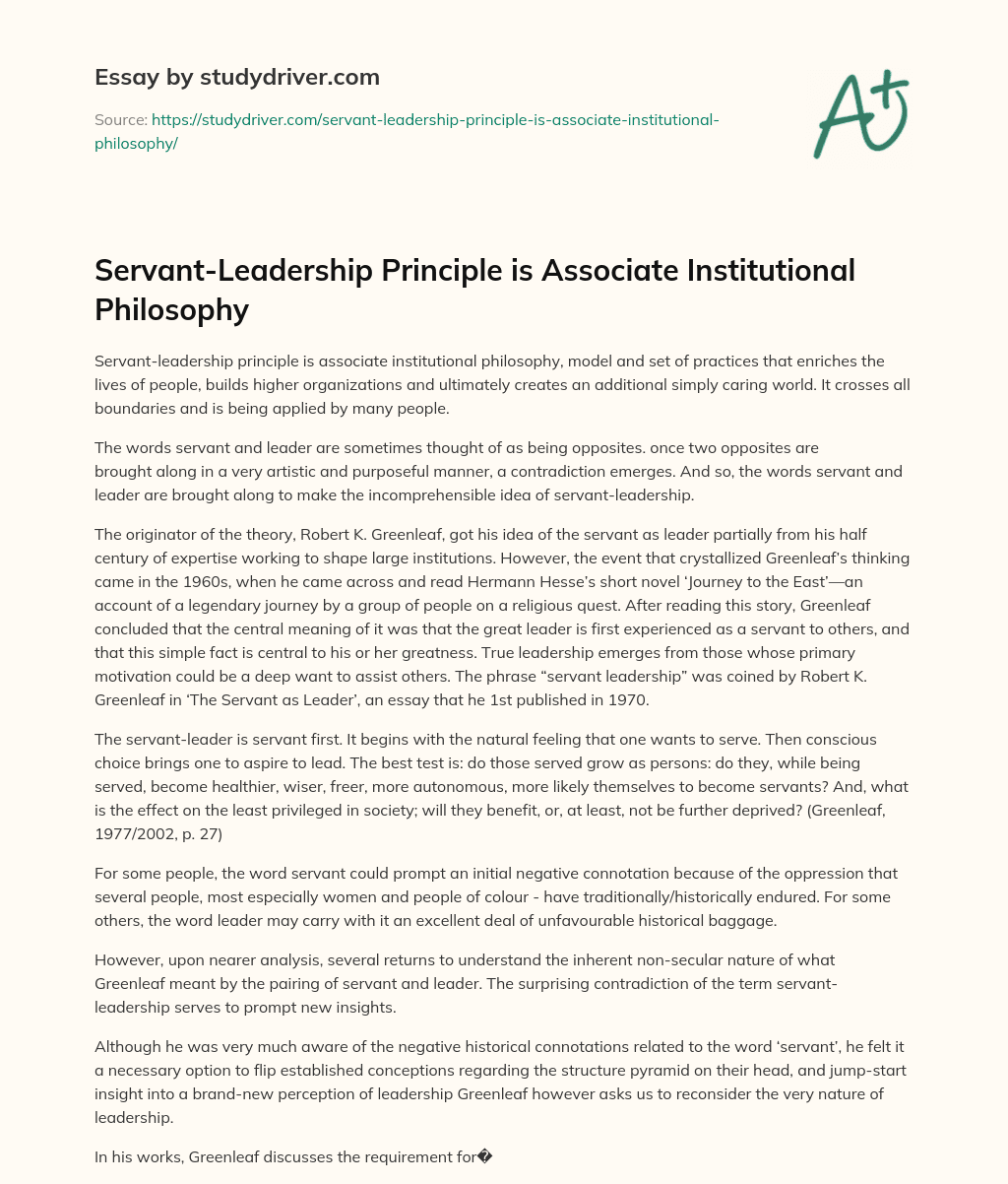 Servant-Leadership Principle Is Associate Institutional Philosophy essay