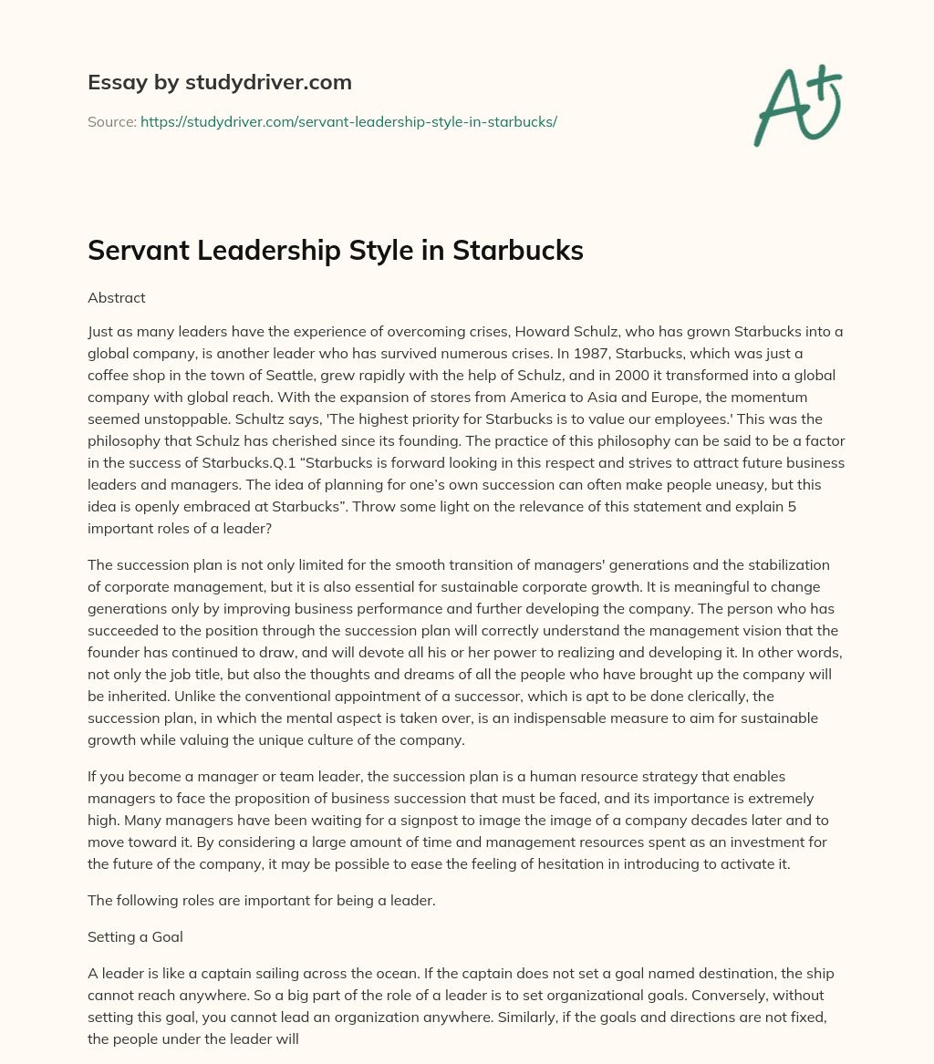 Servant Leadership Style in Starbucks essay
