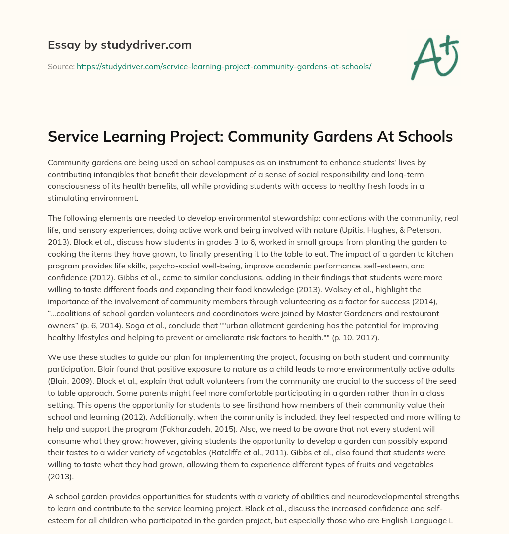 Service Learning Project: Community Gardens at Schools essay