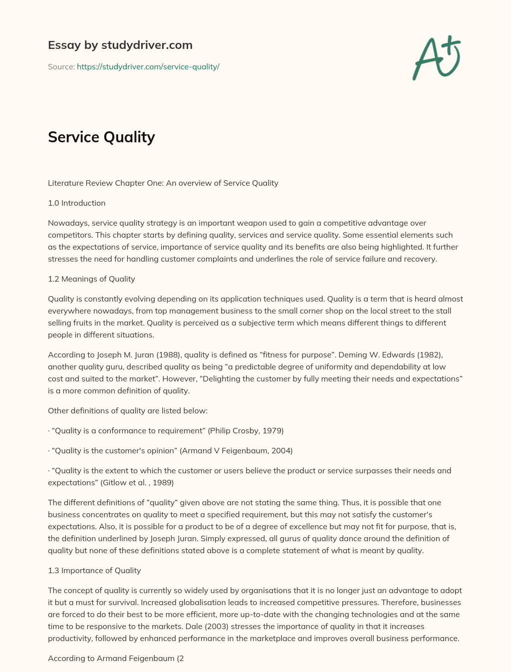 service quality essay