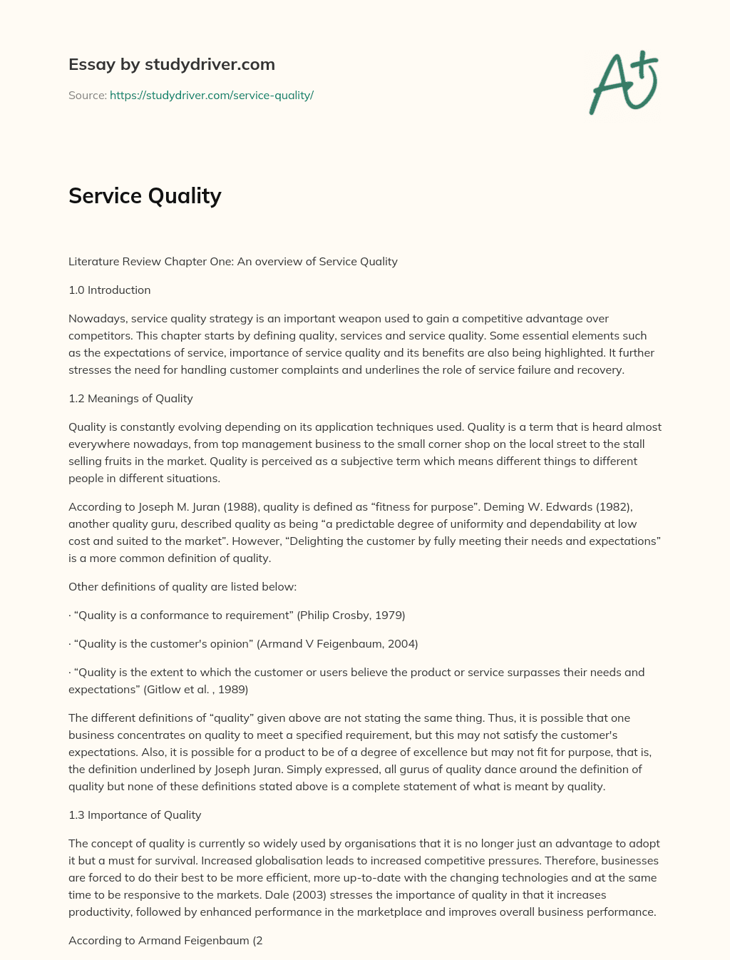 Service Quality essay
