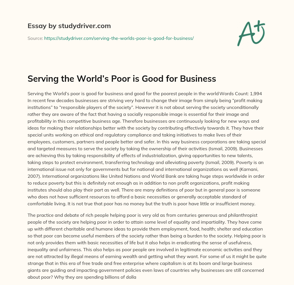 Serving the World’s Poor is Good for Business essay