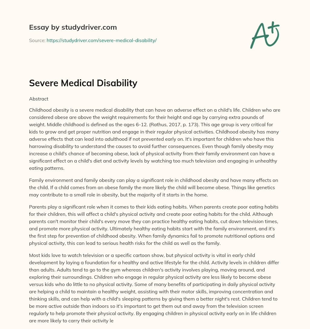 Severe Medical Disability essay