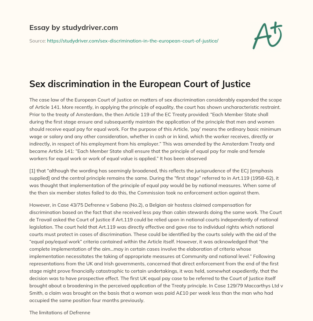Sex Discrimination in the European Court of Justice essay