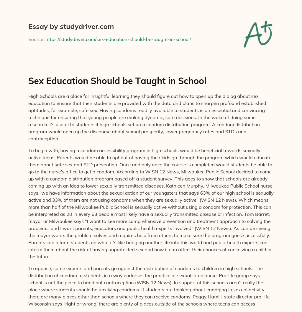 Sex Education should be Taught in School essay