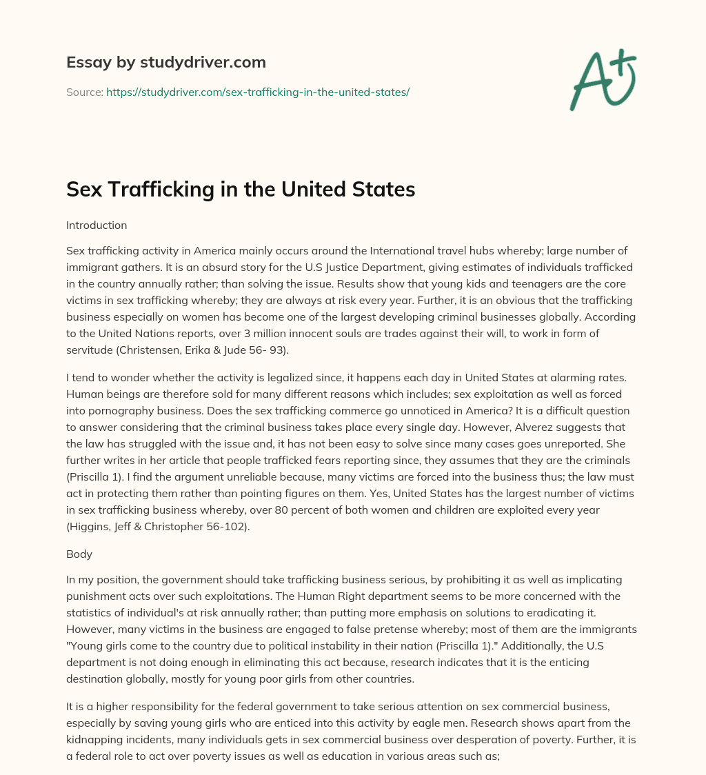 Sex Trafficking in the United States essay