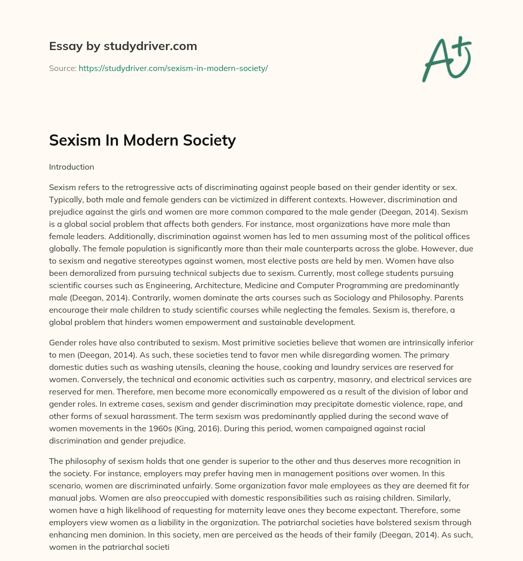 Sexism in Modern Society essay