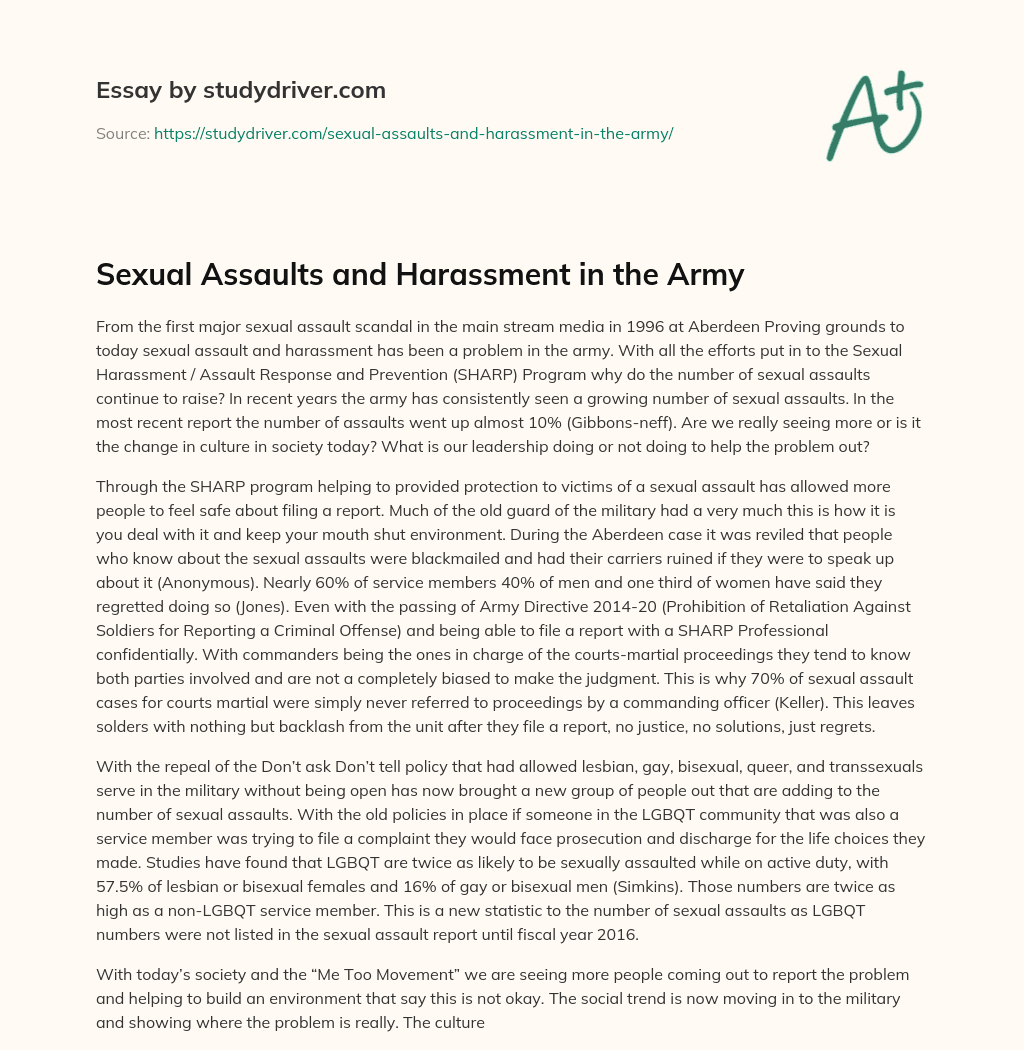 Sexual Assaults and Harassment in the Army essay