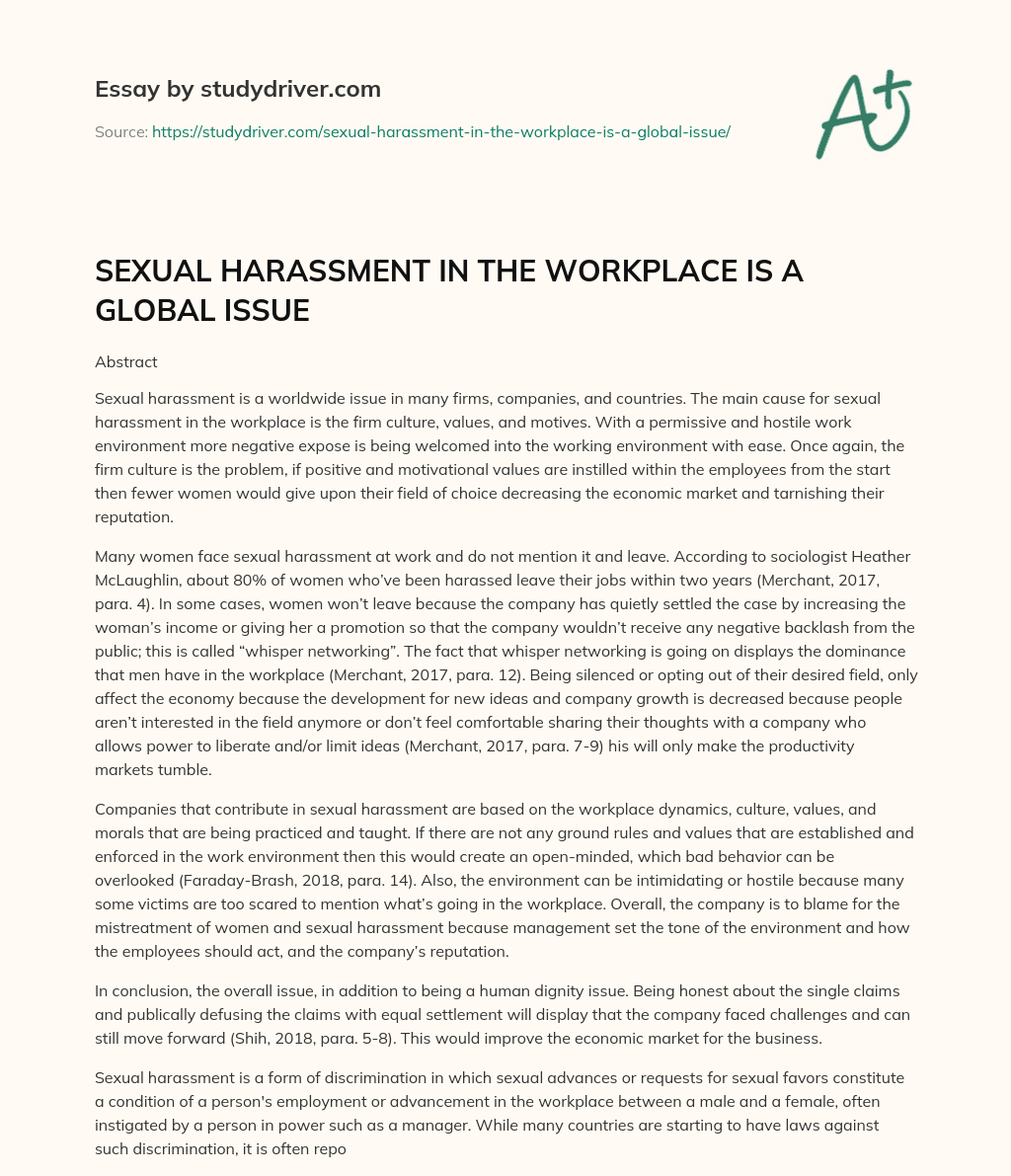 SEXUAL HARASSMENT in the WORKPLACE is a GLOBAL ISSUE essay