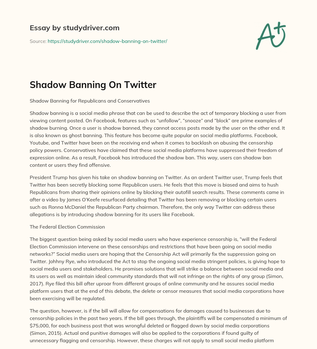 Shadow Banning on Twitter essay