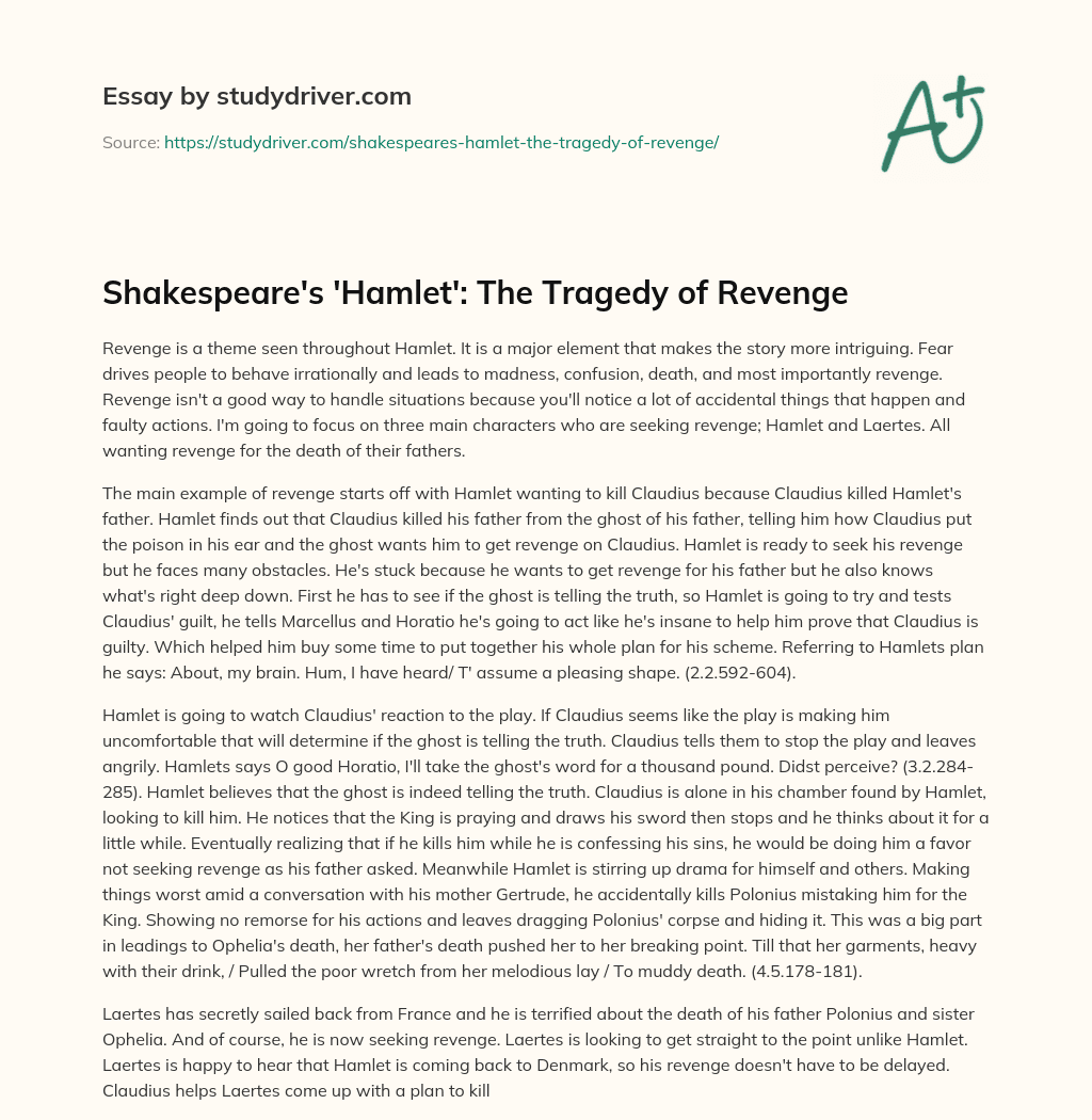 Shakespeare’s ‘Hamlet’: the Tragedy of Revenge essay