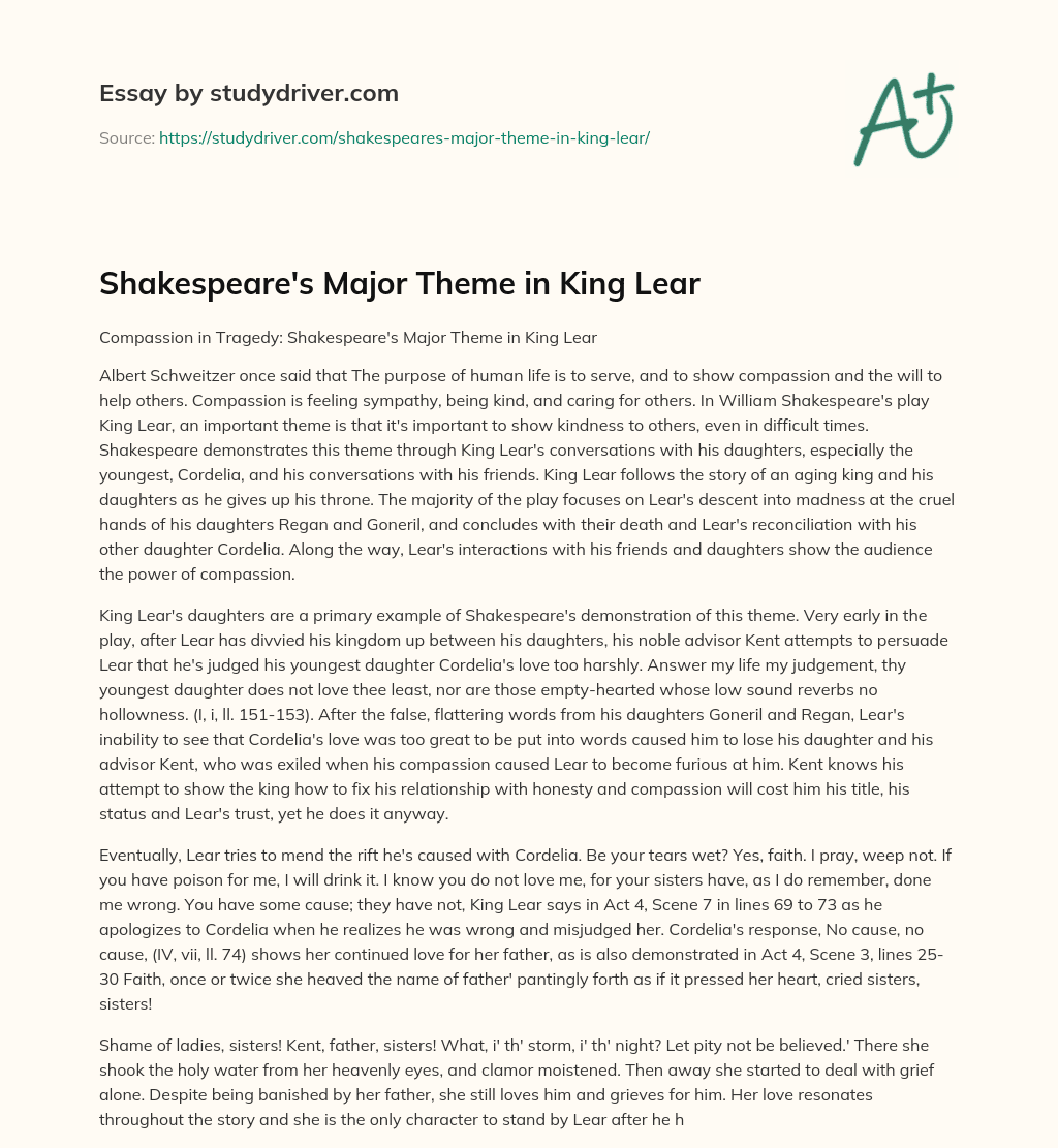 Shakespeare’s Major Theme in King Lear essay