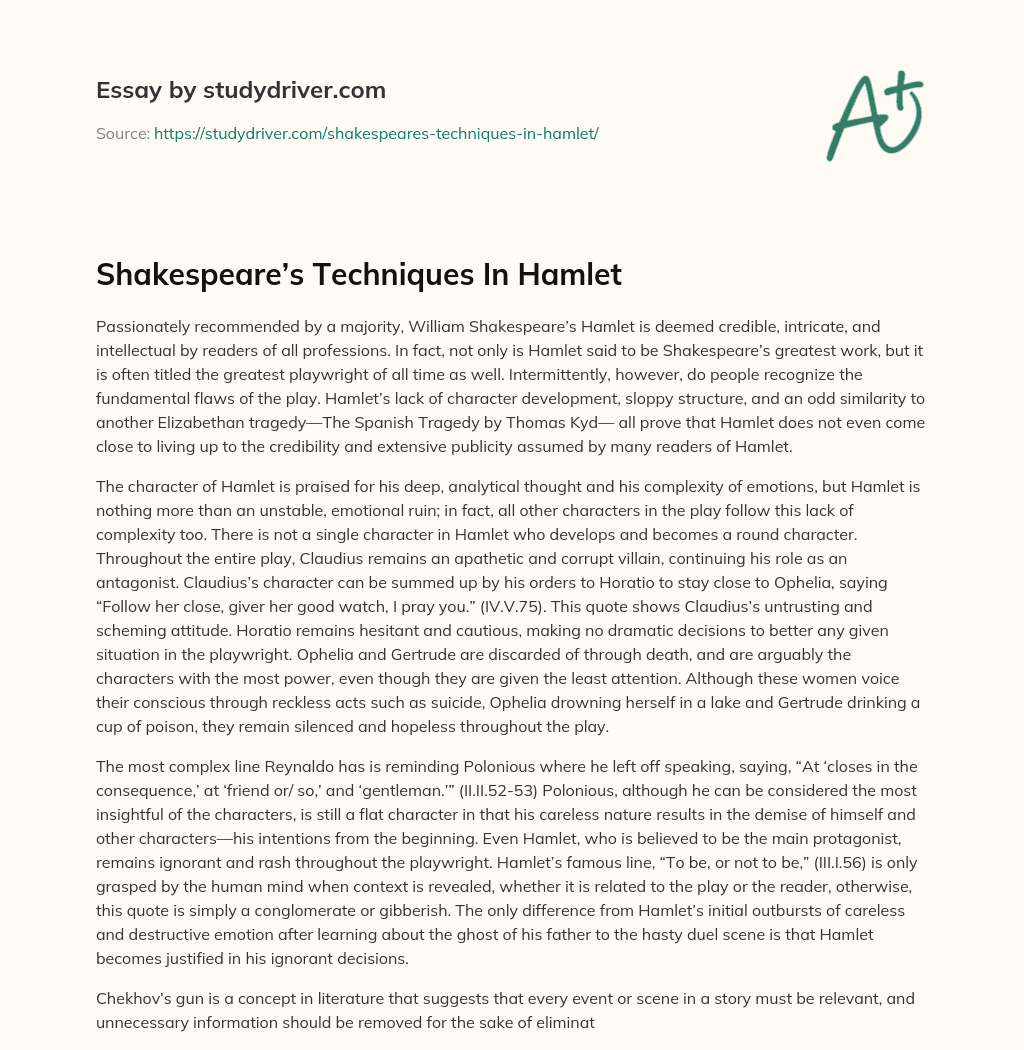 Shakespeare’s Techniques in Hamlet essay