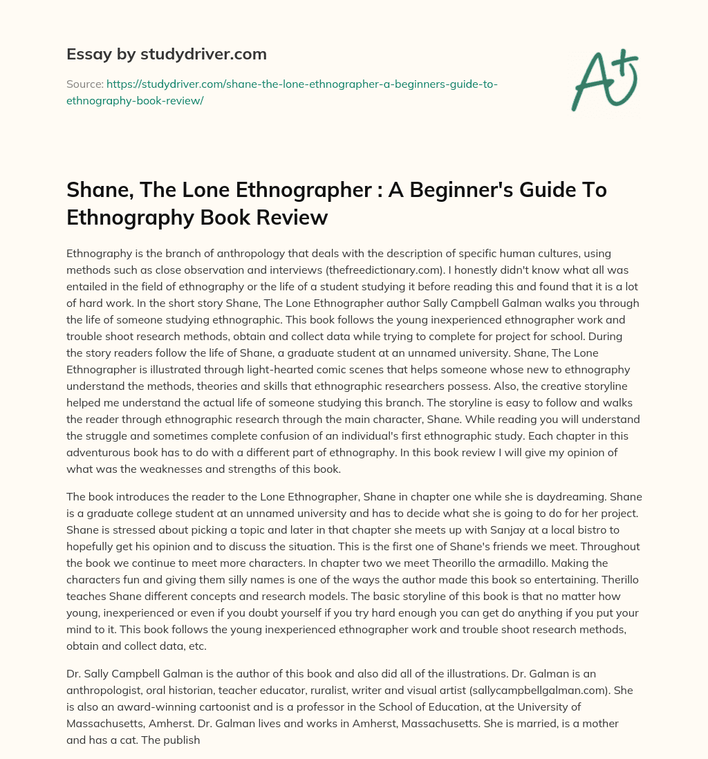 Shane, the Lone Ethnographer : a Beginner’s Guide to Ethnography Book Review essay