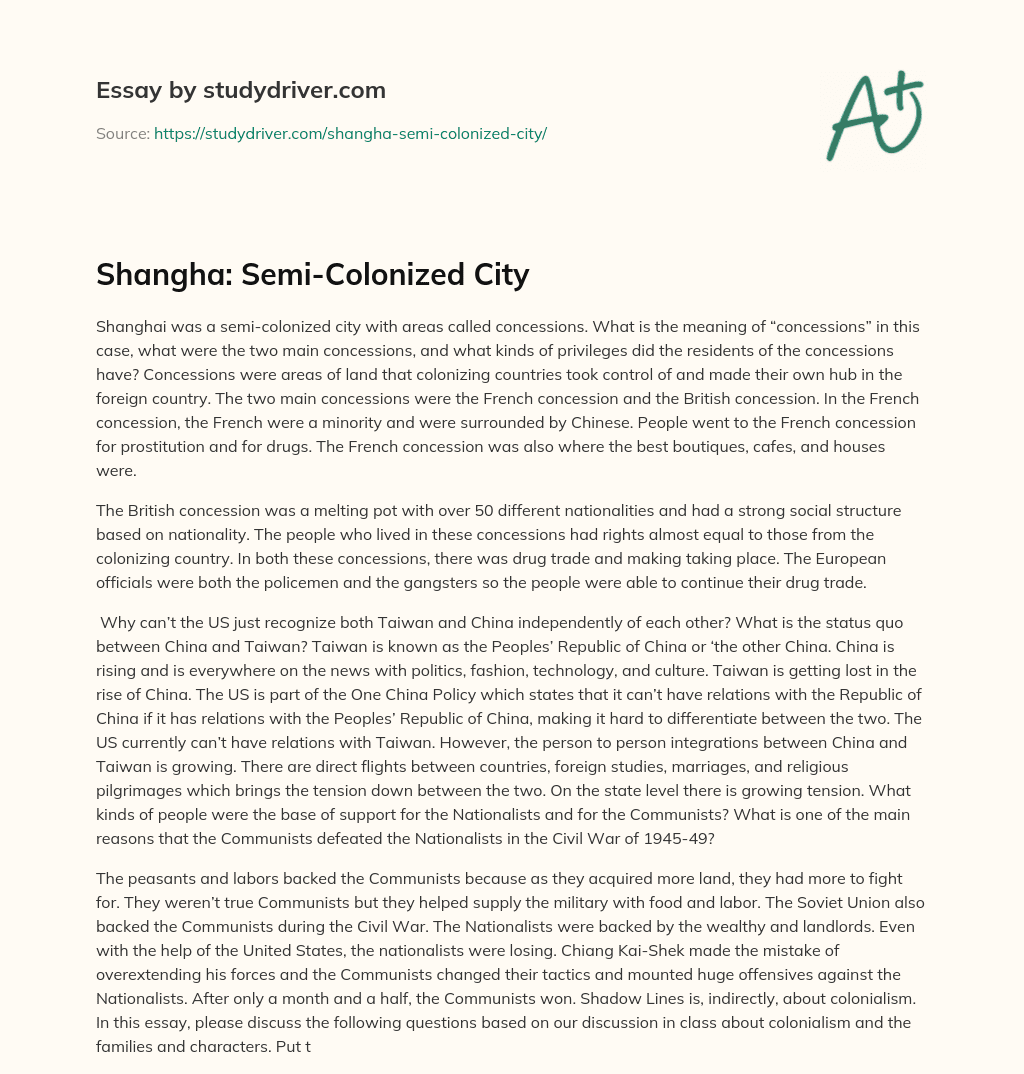 Shangha: Semi-Colonized City essay