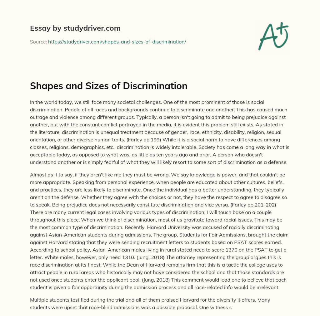 Shapes and Sizes of Discrimination essay