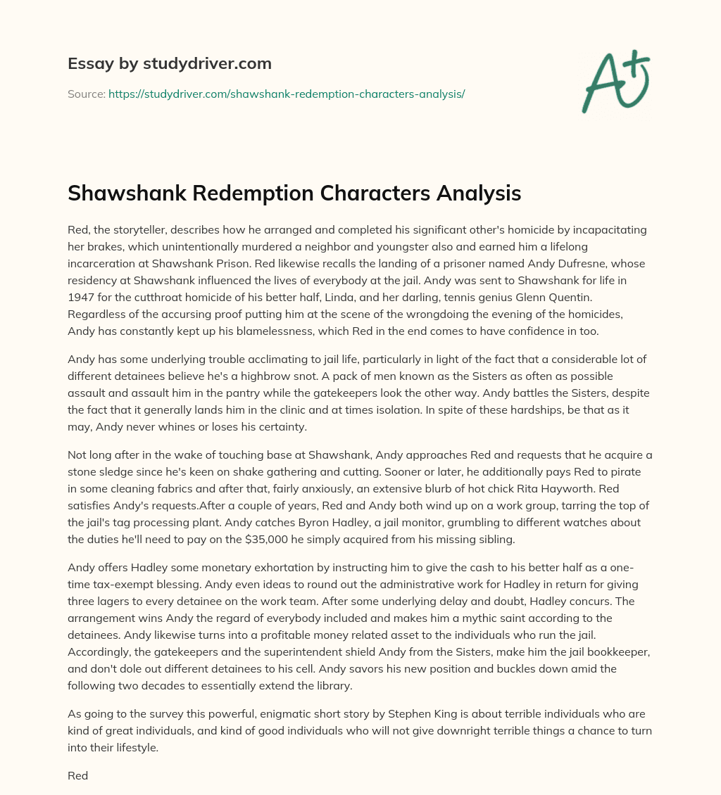 Shawshank Redemption Characters Analysis essay