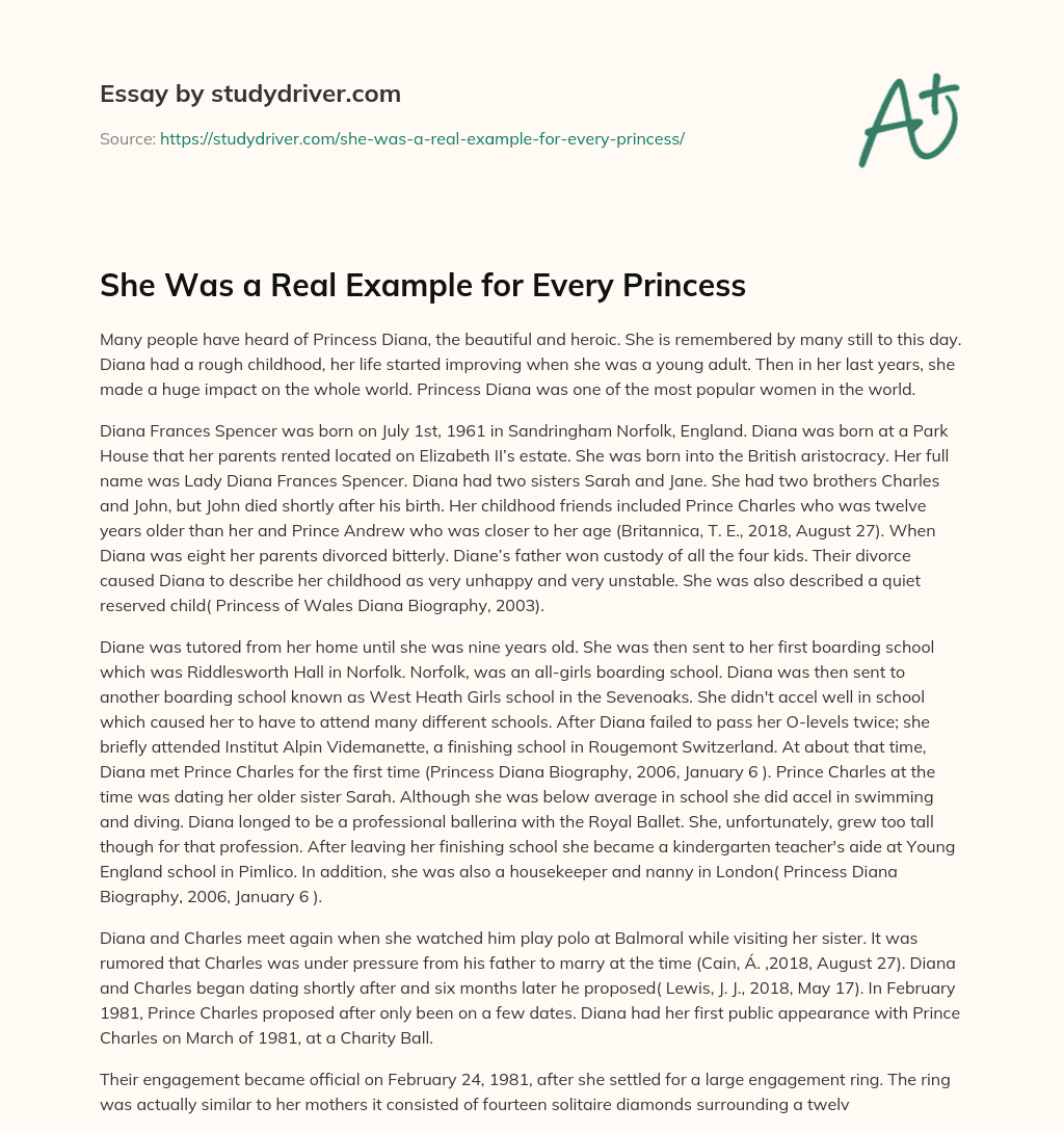 She was a Real Example for Every Princess essay
