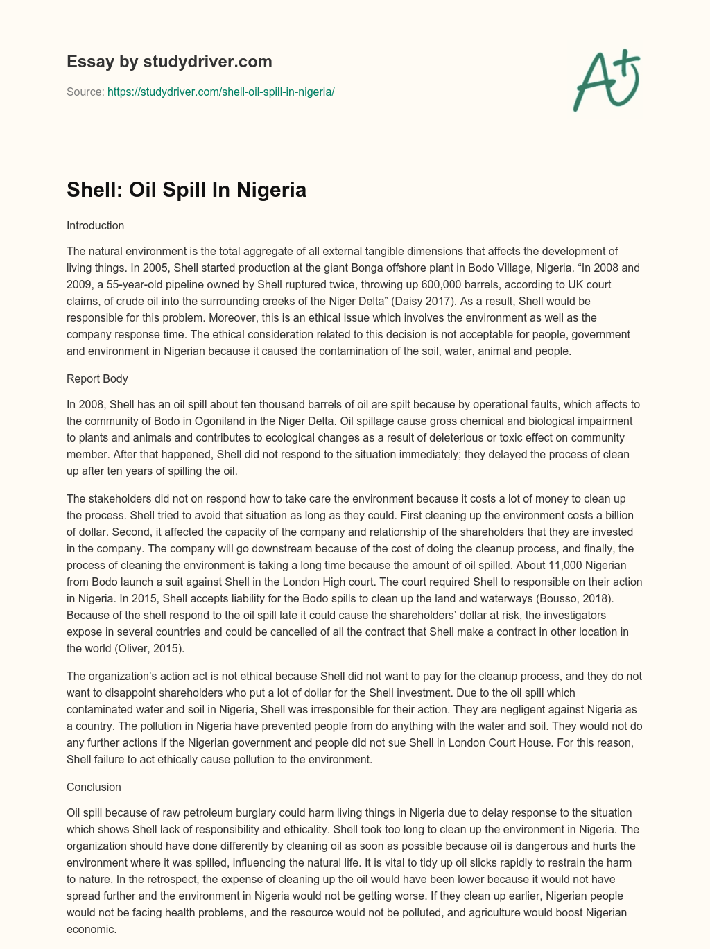Shell: Oil Spill in Nigeria essay