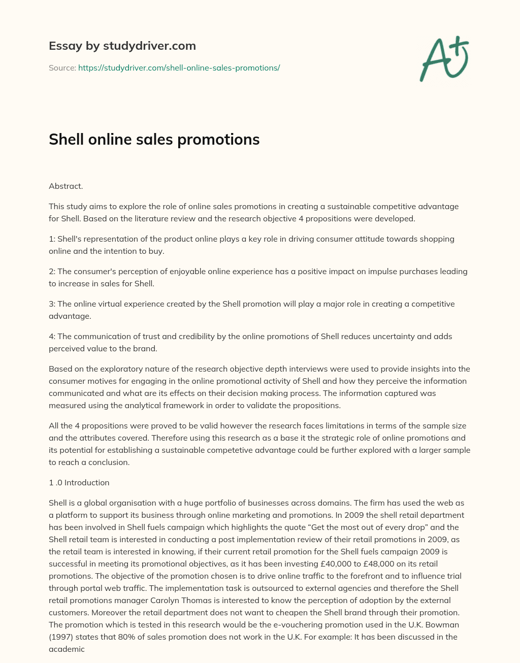 Shell Online Sales Promotions essay