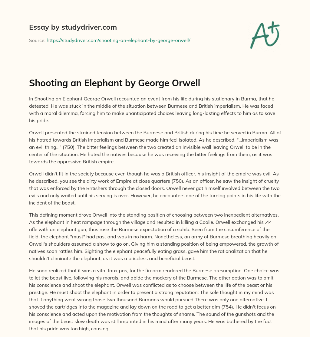 Shooting an Elephant by George Orwell essay