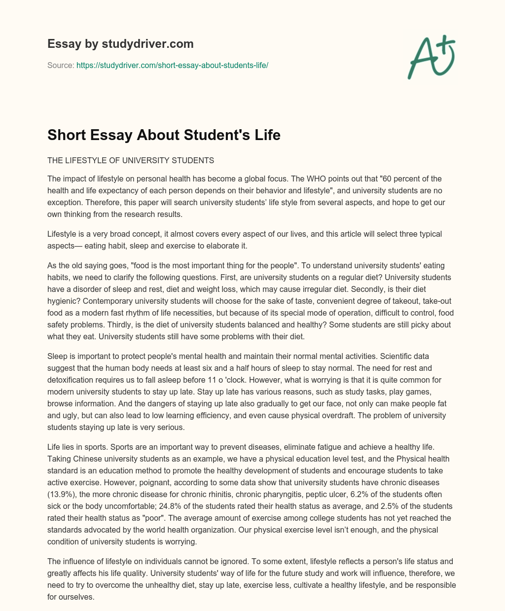 Short Essay about Student’s Life essay