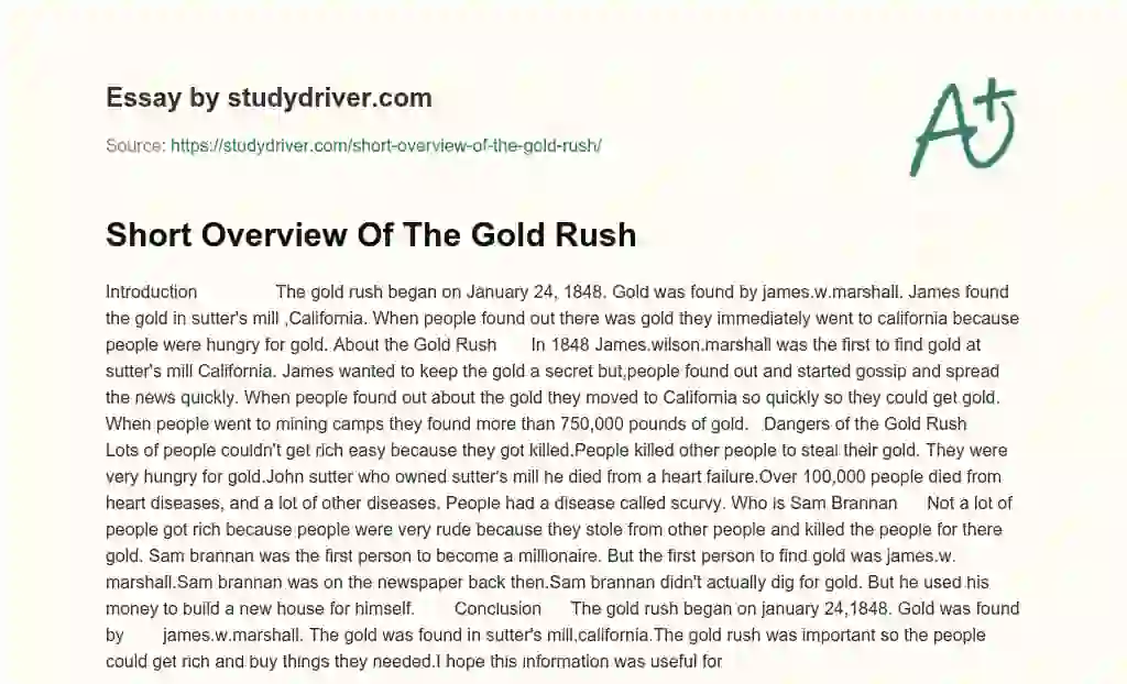 Short Overview of the Gold Rush essay